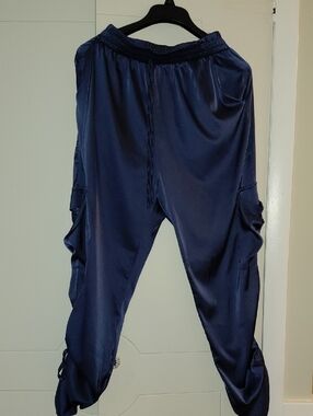 Blue Purple Satin Cargo Jogger Pants